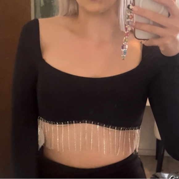 BNWT black crop top with rhinestone detail - Picture 1 of 3